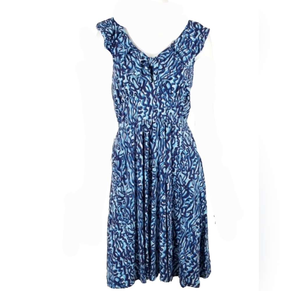 Lilly Pulitzer Katy Dress Small Bright Navy Reddit Ruffle Neck Pocket Stretchy S